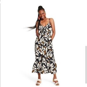 Women's Neutral Botanical Print
Sleeveless Tie-Front Midi Dress -Tabitha Black S